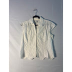 DressBarn White Floral Lace Textured Button Up Blouse Cap Sleeve Women's Large