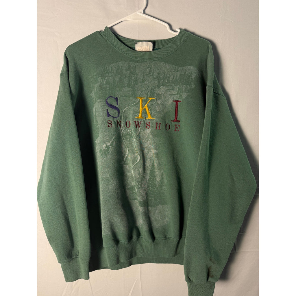 Lee SKI SNOWSHOE Embroidered Green Crewneck Sweatshirt Large Heavyweight