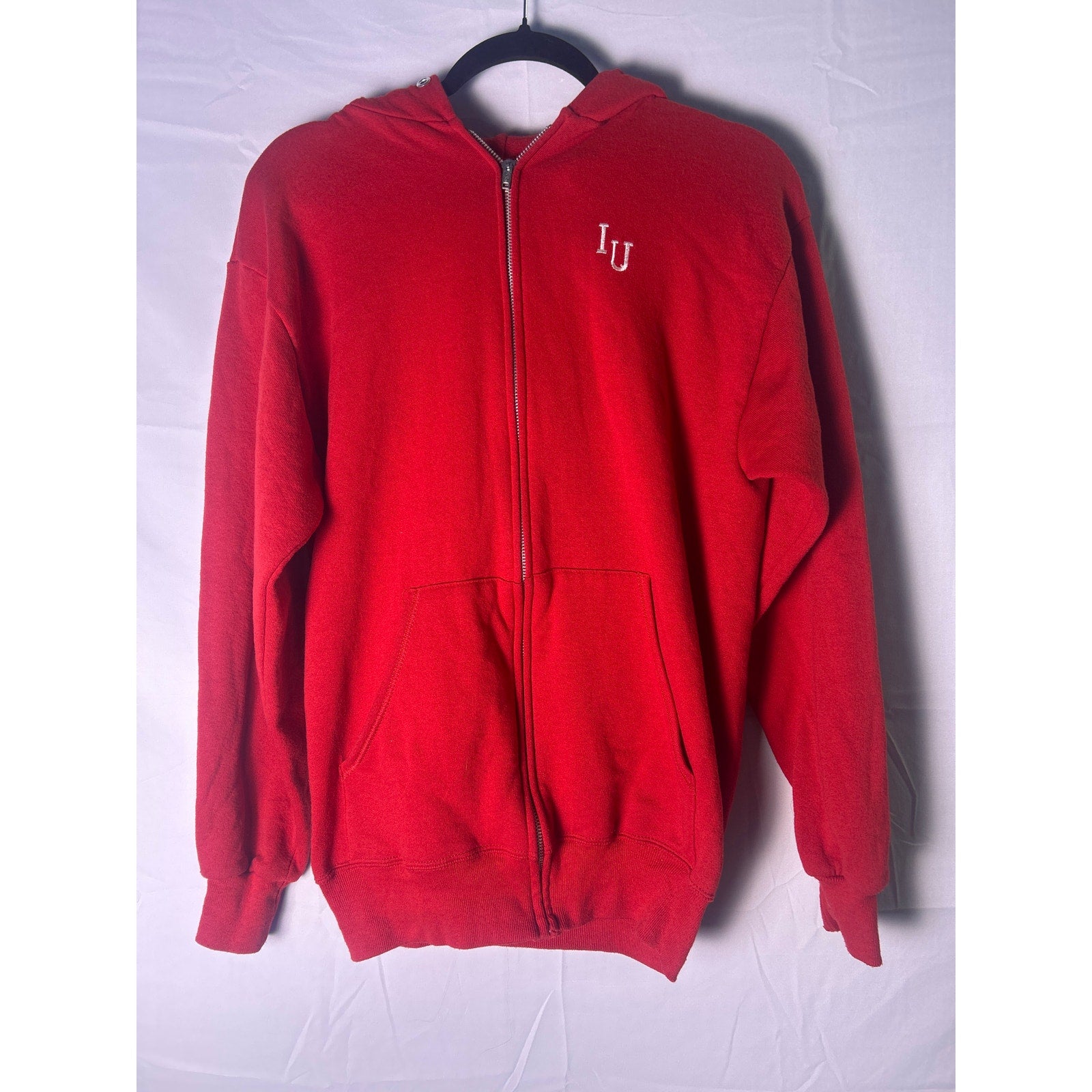 Jerzees Red Embroidered IU INDIANA Logo Full Zip Hoodie Sweatshirt Men's Medium