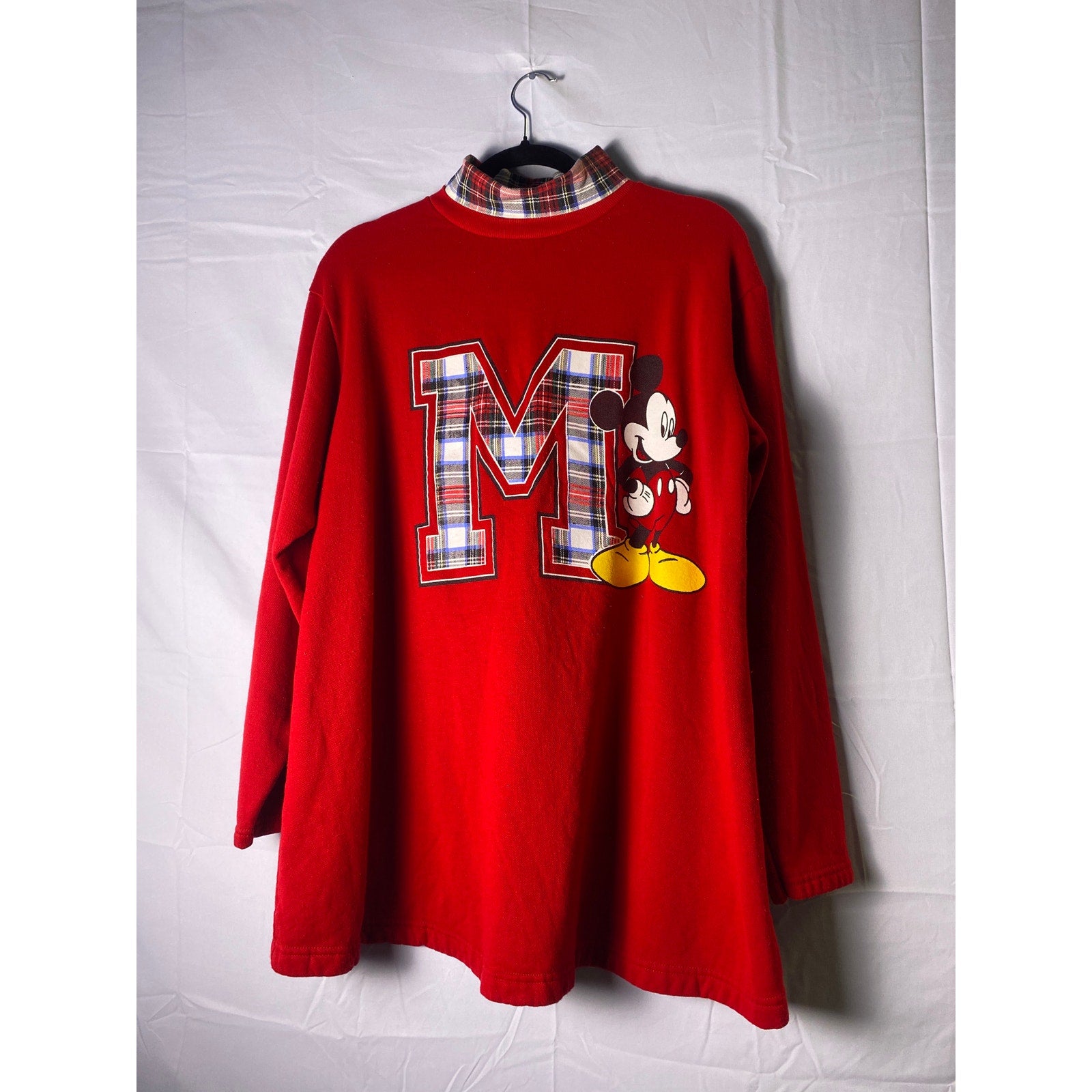 Vintage 90s Mickey Unlimited Plaid Collar Red Pullover Sweatshirt Mens Size L/XL