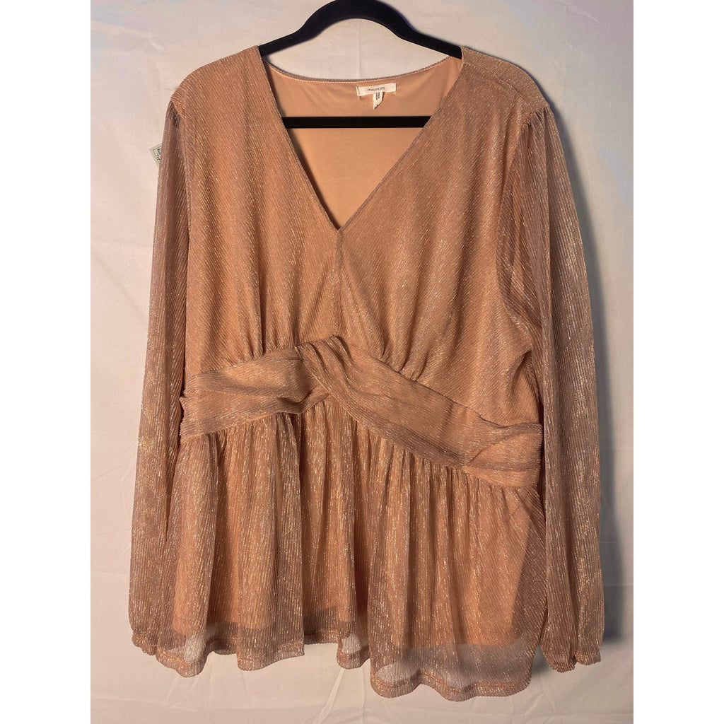 Maurices Lurex Peplum Top Rose Gold Shimmer Sheer Detail Women's Plus Size 2XL