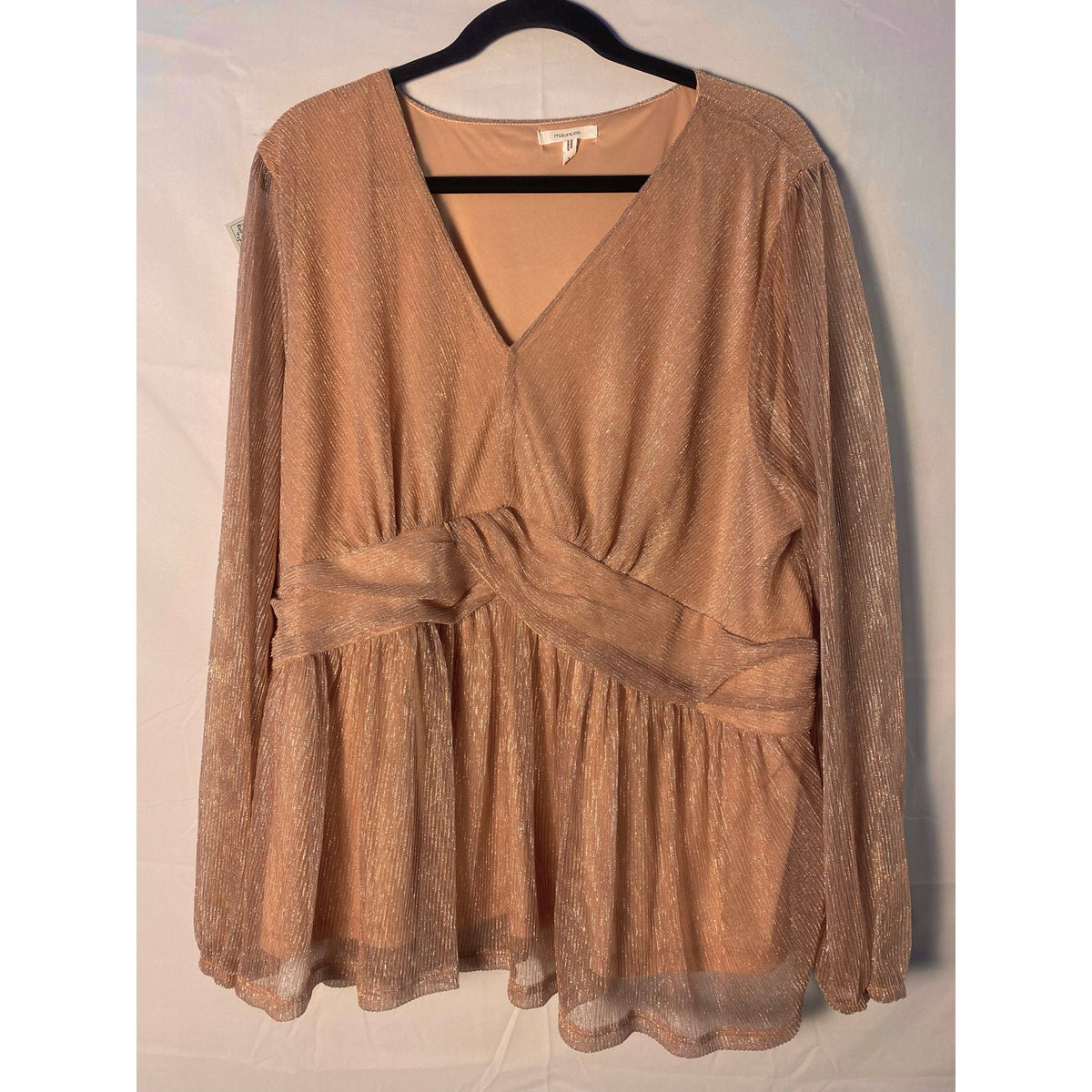 Maurices Lurex Peplum Top Rose Gold Shimmer Sheer Detail Women's Plus Size 2XL