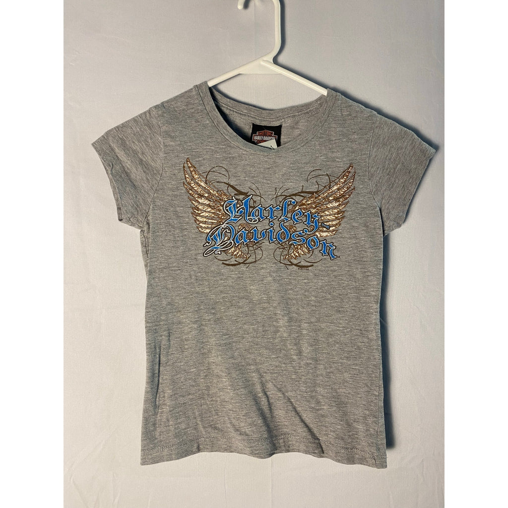 Harley-Davidson Wings Blue Gray V-neck Shirt French Lick, IN Women's Size Small