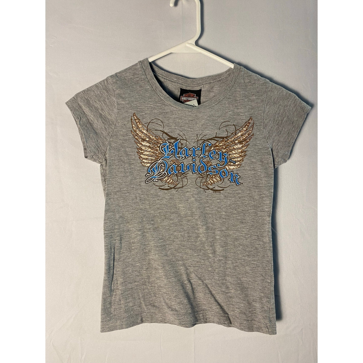 Harley-Davidson Wings Blue Gray V-neck Shirt French Lick, IN Women's Size Small