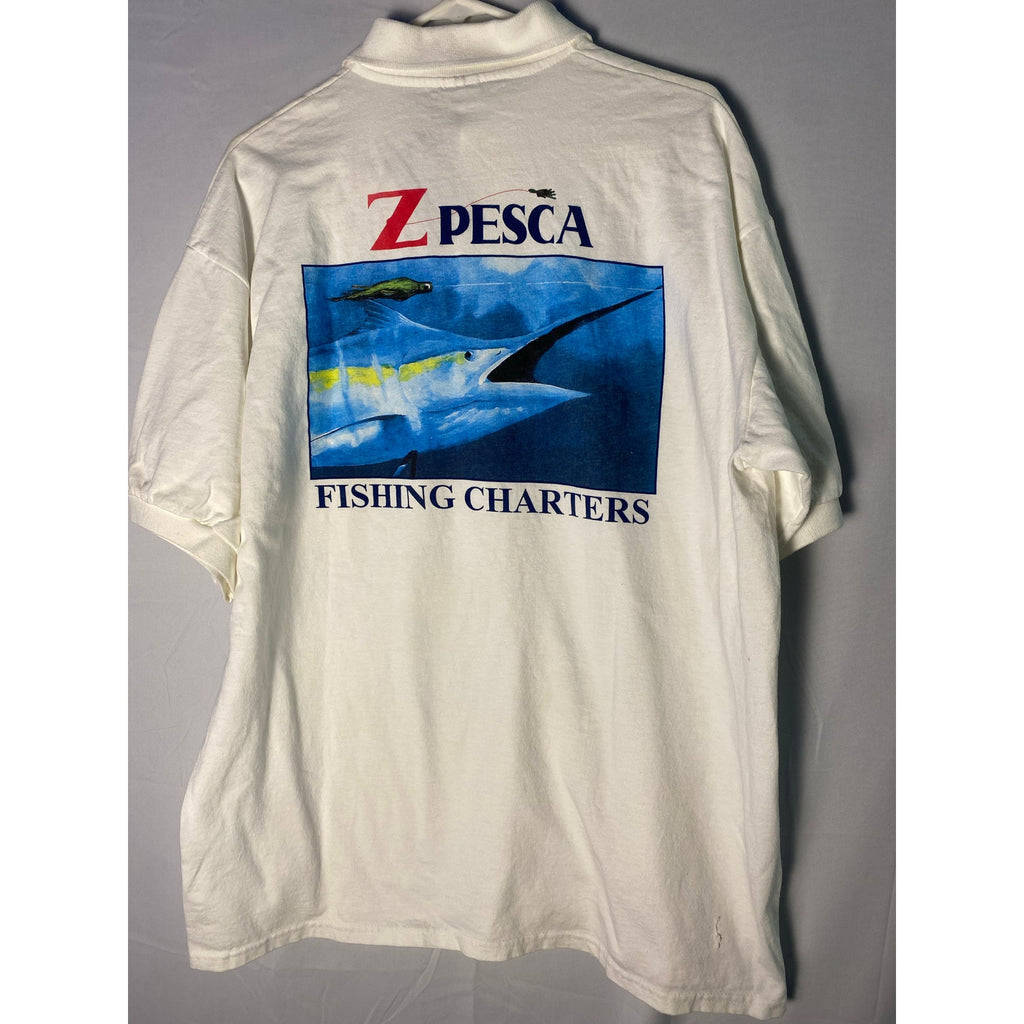 Vintage Z Pesca Barra De Navidad Fishing Charters White Polo Shirt Men's Size XL