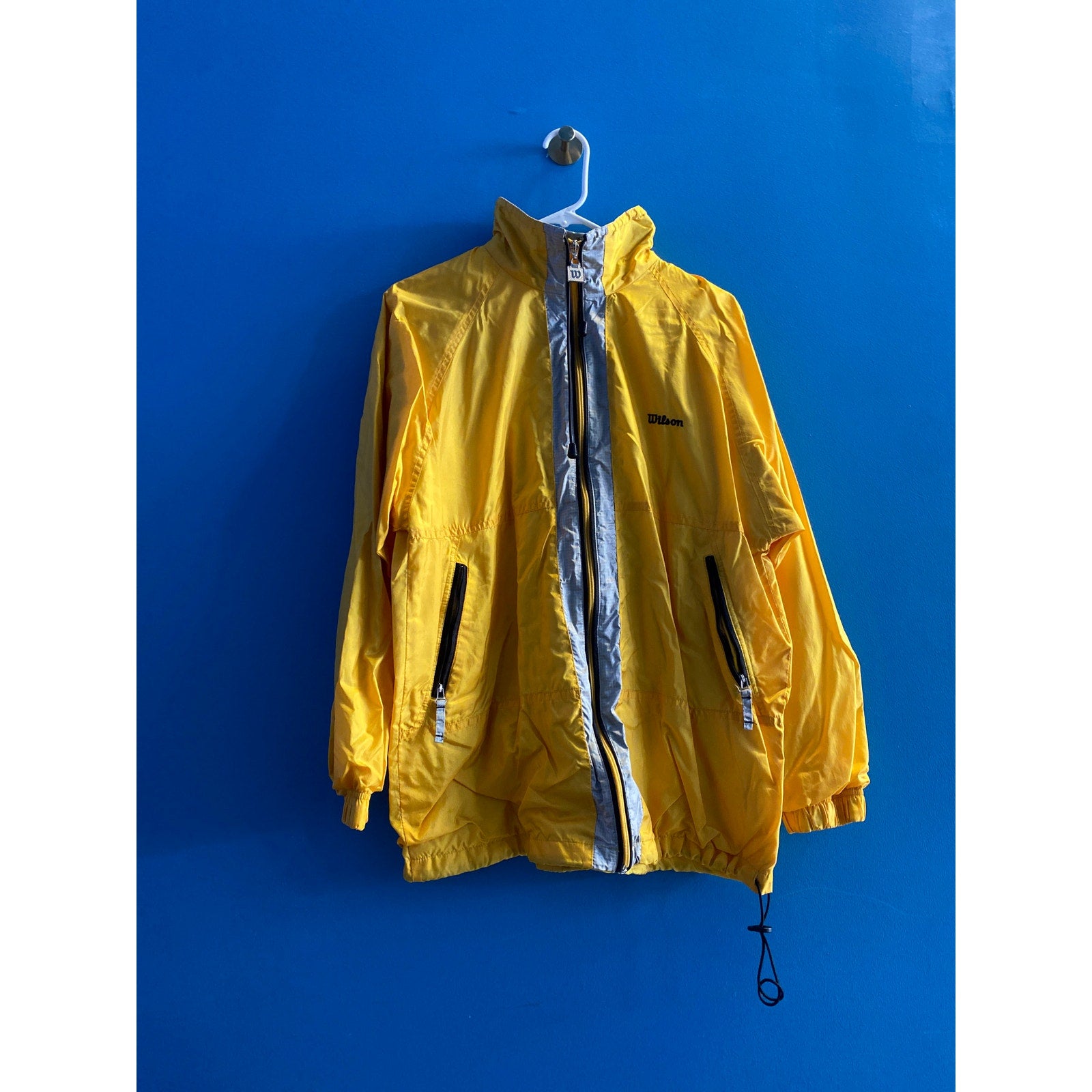 Vintage 90's Wilson Yellow Full Zip Windbreaker Jacket Front Zip Pockets Men's M