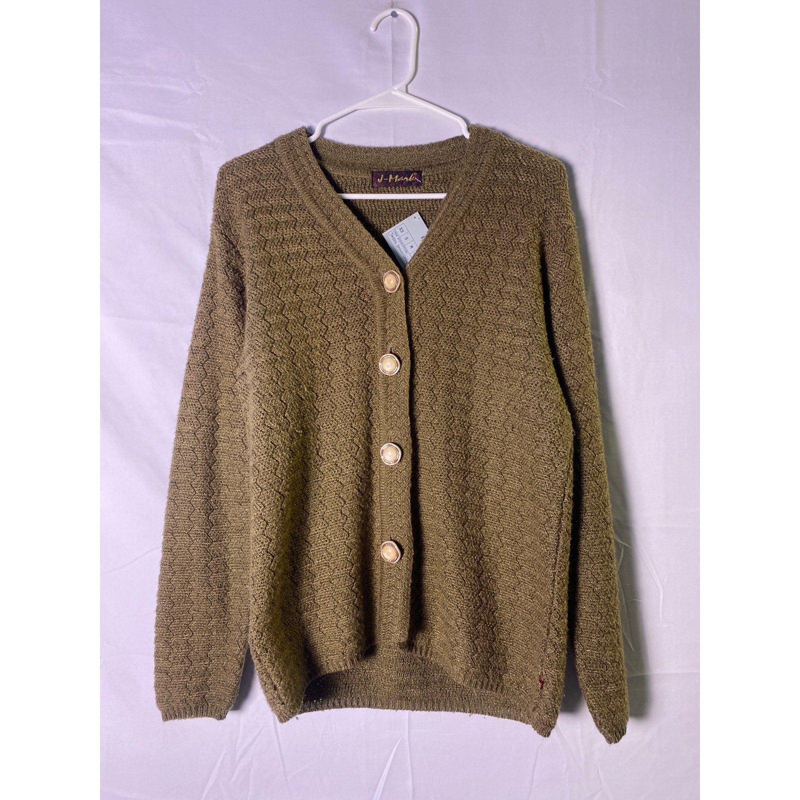 J-Mark Brown V-neck Chunky-Knit Button Front Cardigan Sweater Women's Size Large