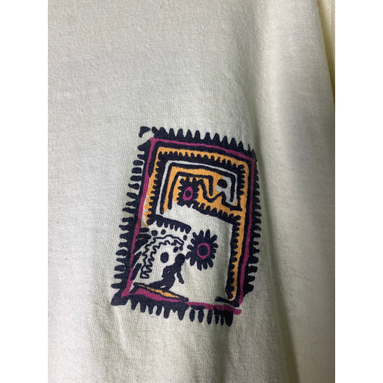 Ocean Pacific Surfing Style Print Ivory Long Sleeve Shirt Men's Size XL