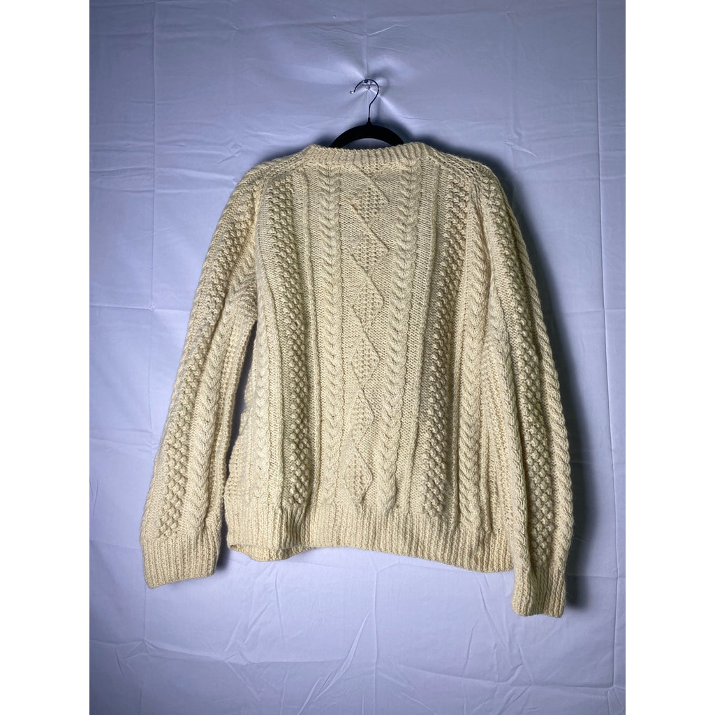 PURE NEW WOOL Cable-Knit Crew Neck Pullover Cream Sweater Women's Size Medium