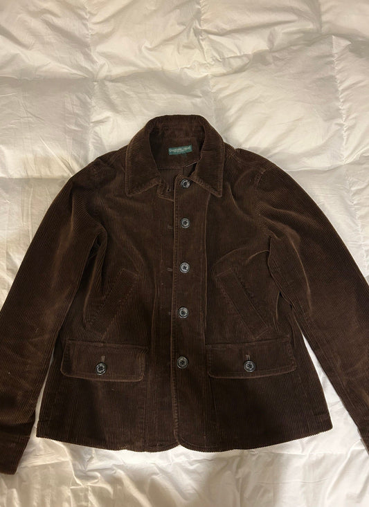 Vintage Polo Ralph Lauren Brown Corduroy Button Up Jacket  Pockets Women Petite