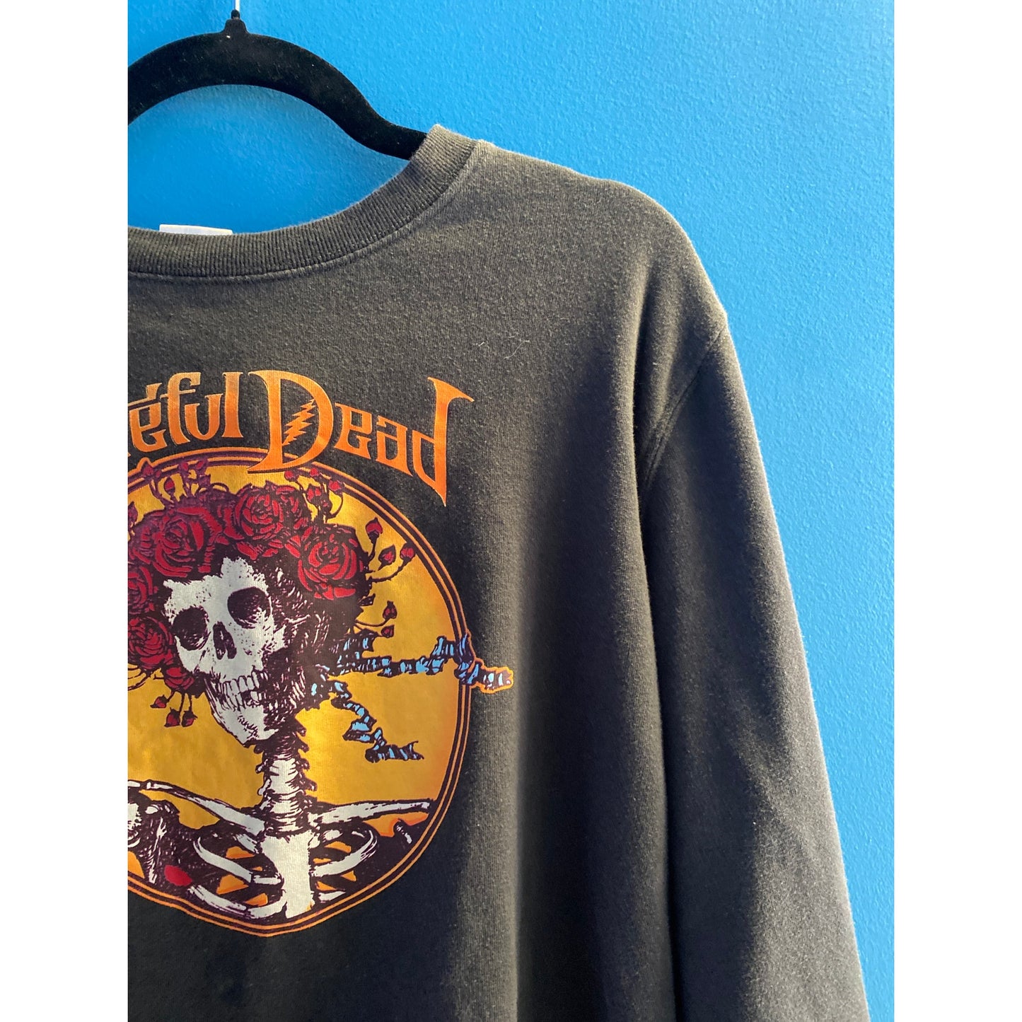Grateful Dead Rose Skull Graphic Print Black Long Sleeve Sweatshirt Mens Size XL
