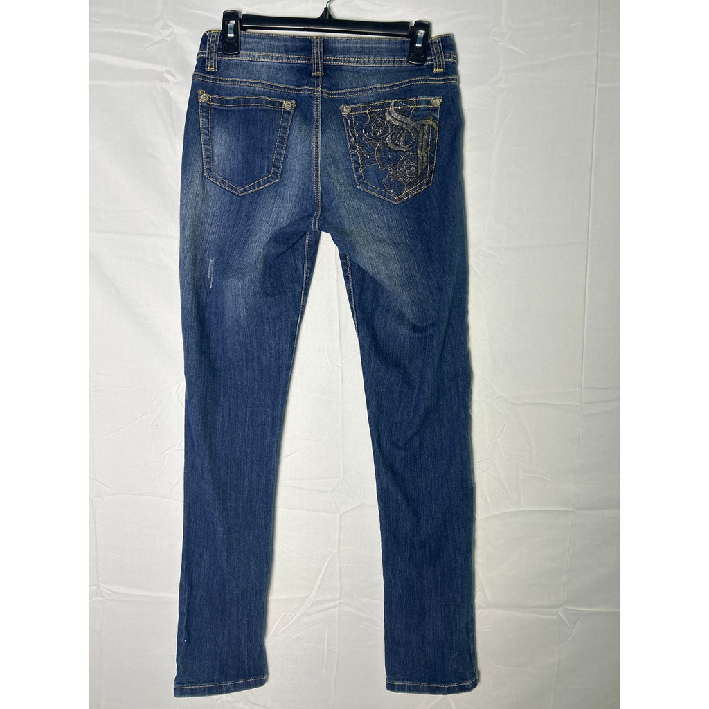 Southpole Embellished Beads Skinny Blue Denim Jeans Dark Wash Junior Size 7