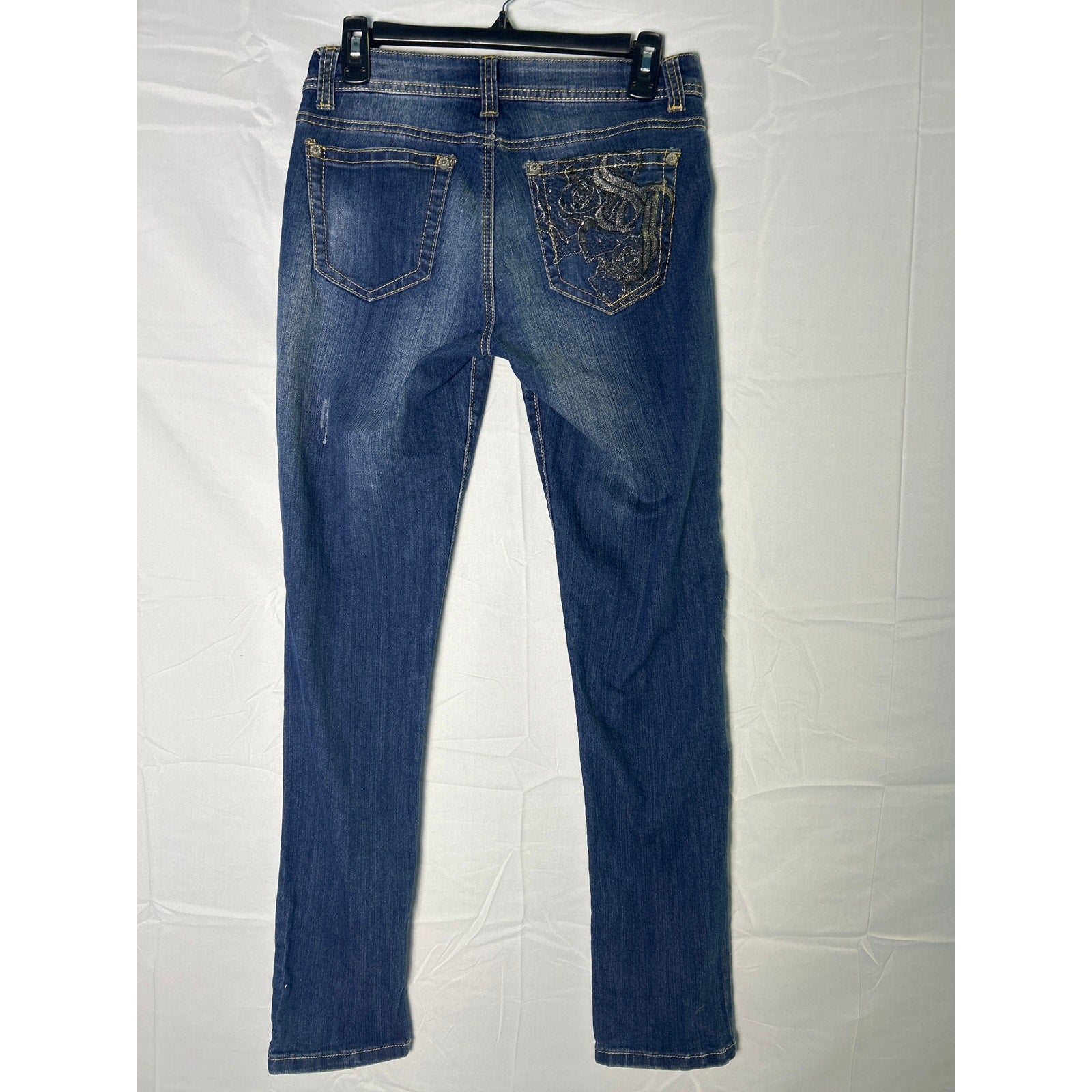 Southpole Embellished Beads Skinny Blue Denim Jeans Dark Wash Junior Size 7