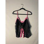 Y2K Pajamagram Black Pink Satin Cami Chiffon Silky Tank Pajama Top Women's Large