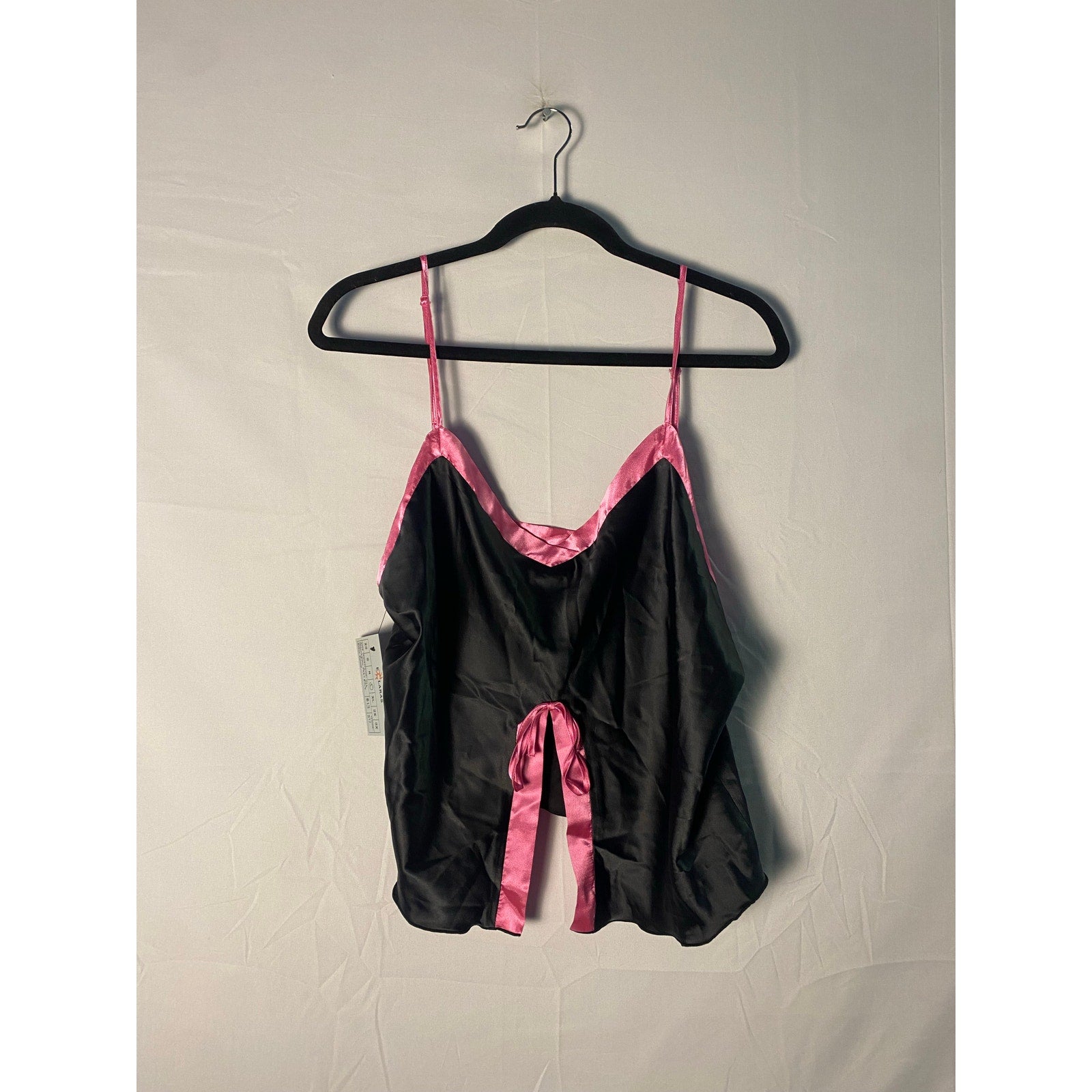 Y2K Pajamagram Black Pink Satin Cami Chiffon Silky Tank Pajama Top Women's Large