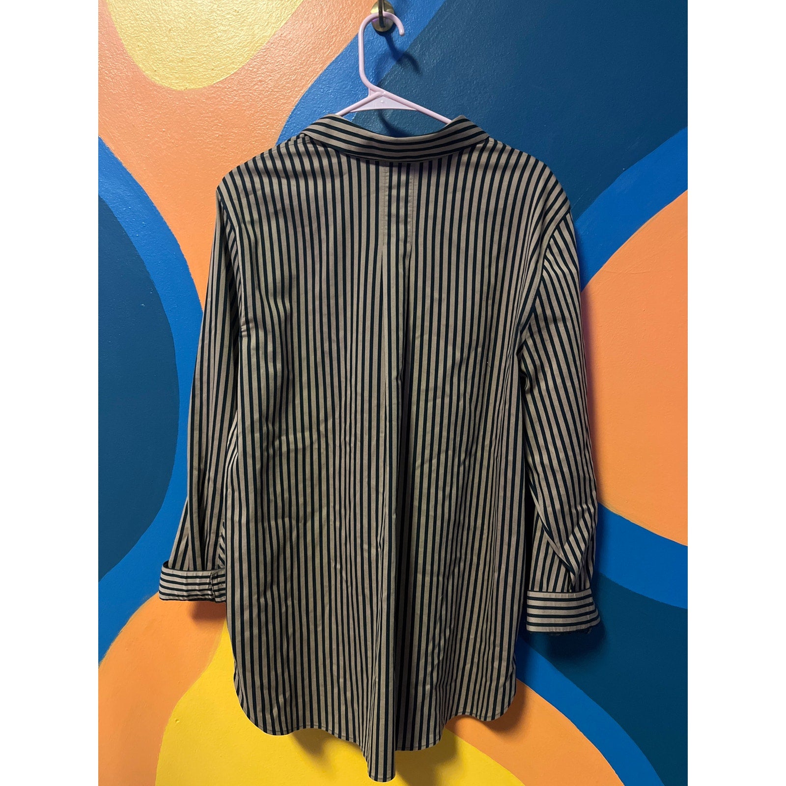 Chico's Brown Black Striped Long Sleeve Button Up Shirt Women's Size 3/XL/16