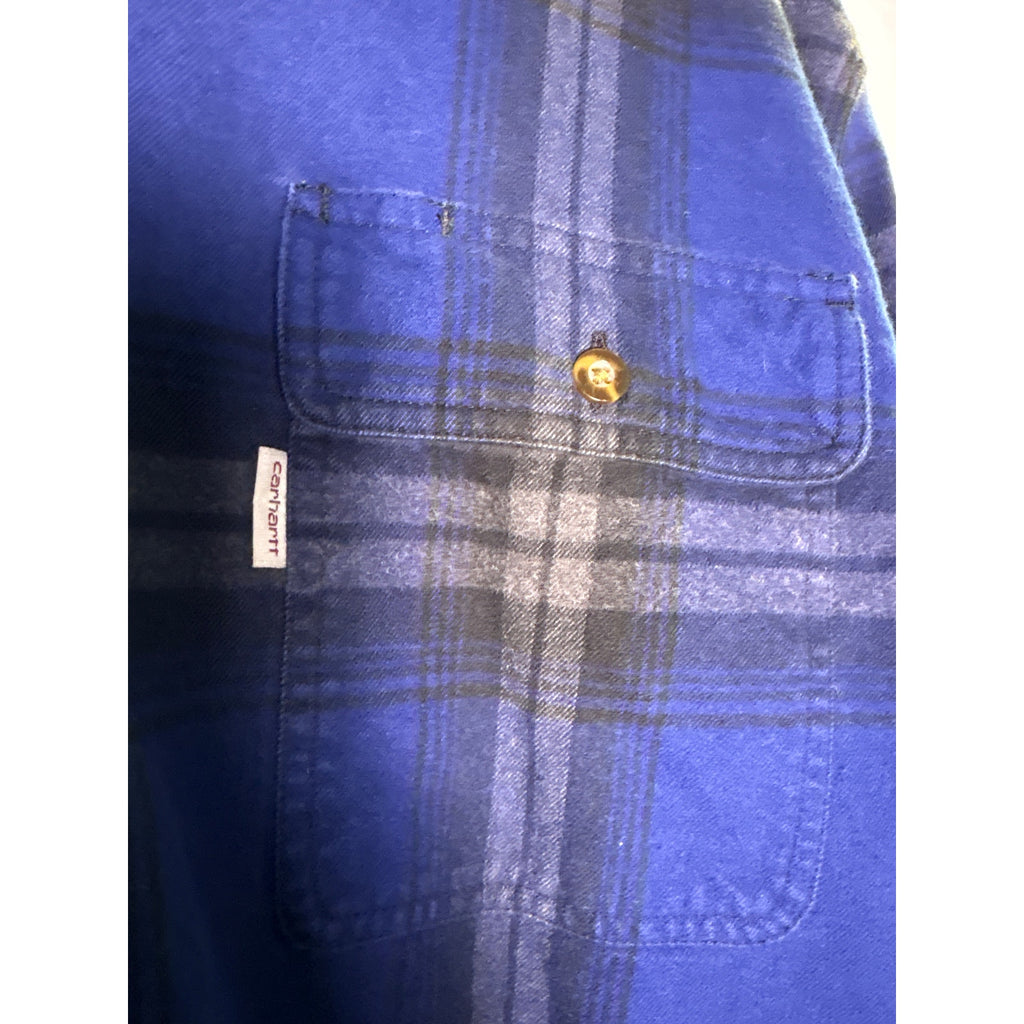 Carhartt Button Up Blue Plaid Flannel Long Sleeve Shirt Original Fit Men XL Tall