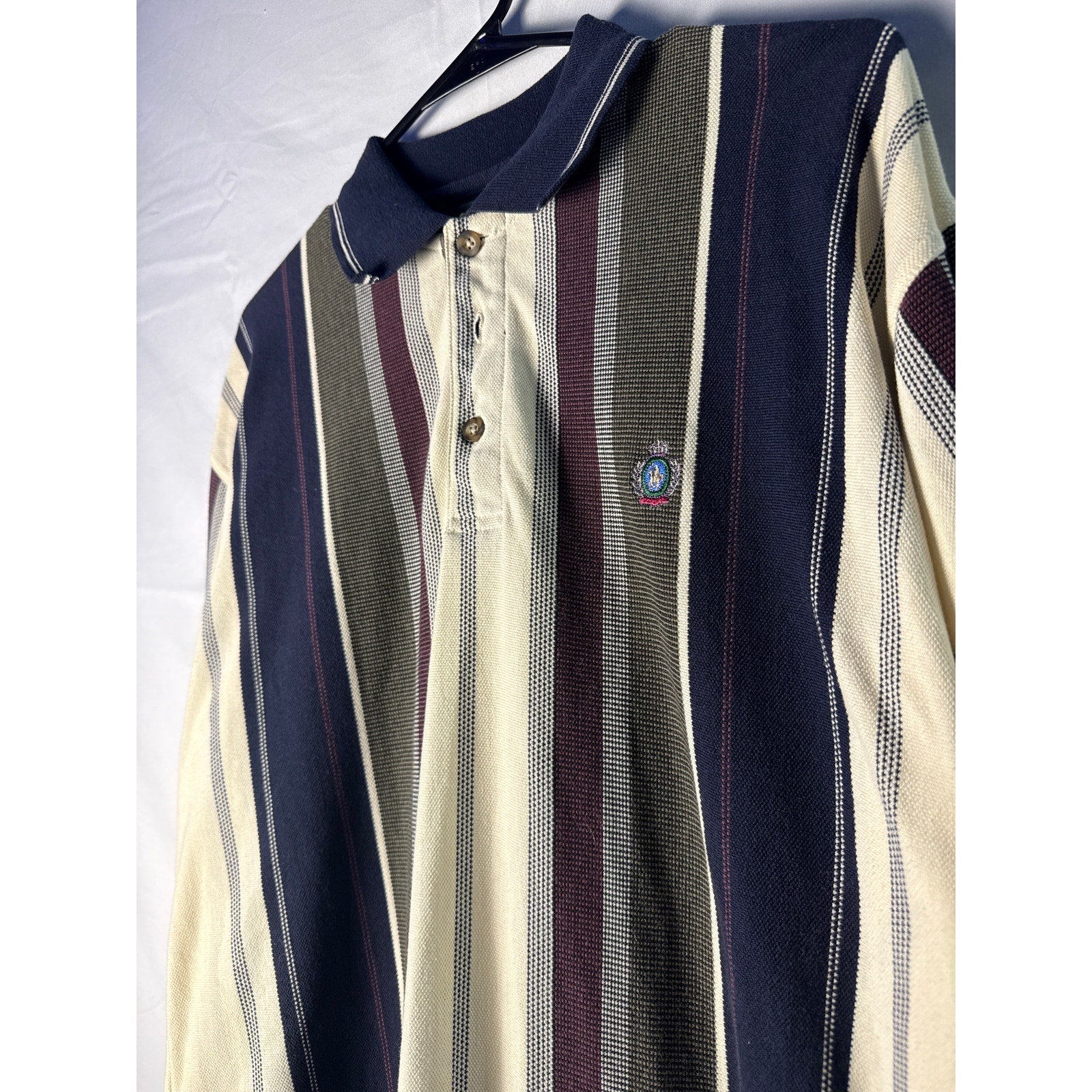 Knights of Round Table Multi Striped Polo-Rugby Shirt Long Sleeve Men's Large