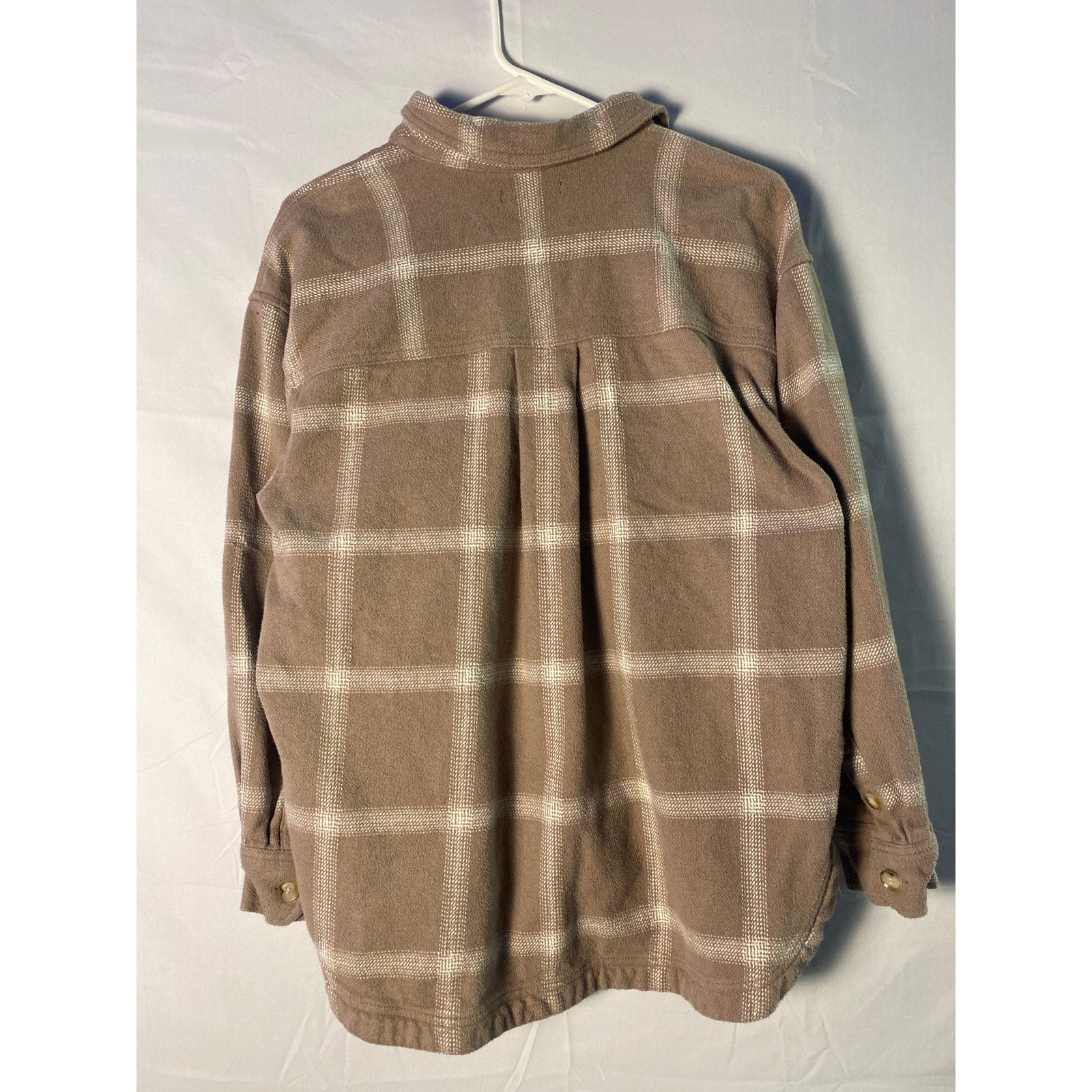 Flannel Kentwood Oversized Shirt-Jacket Windowpane Beige Plaid Heavyweight MEDIUM