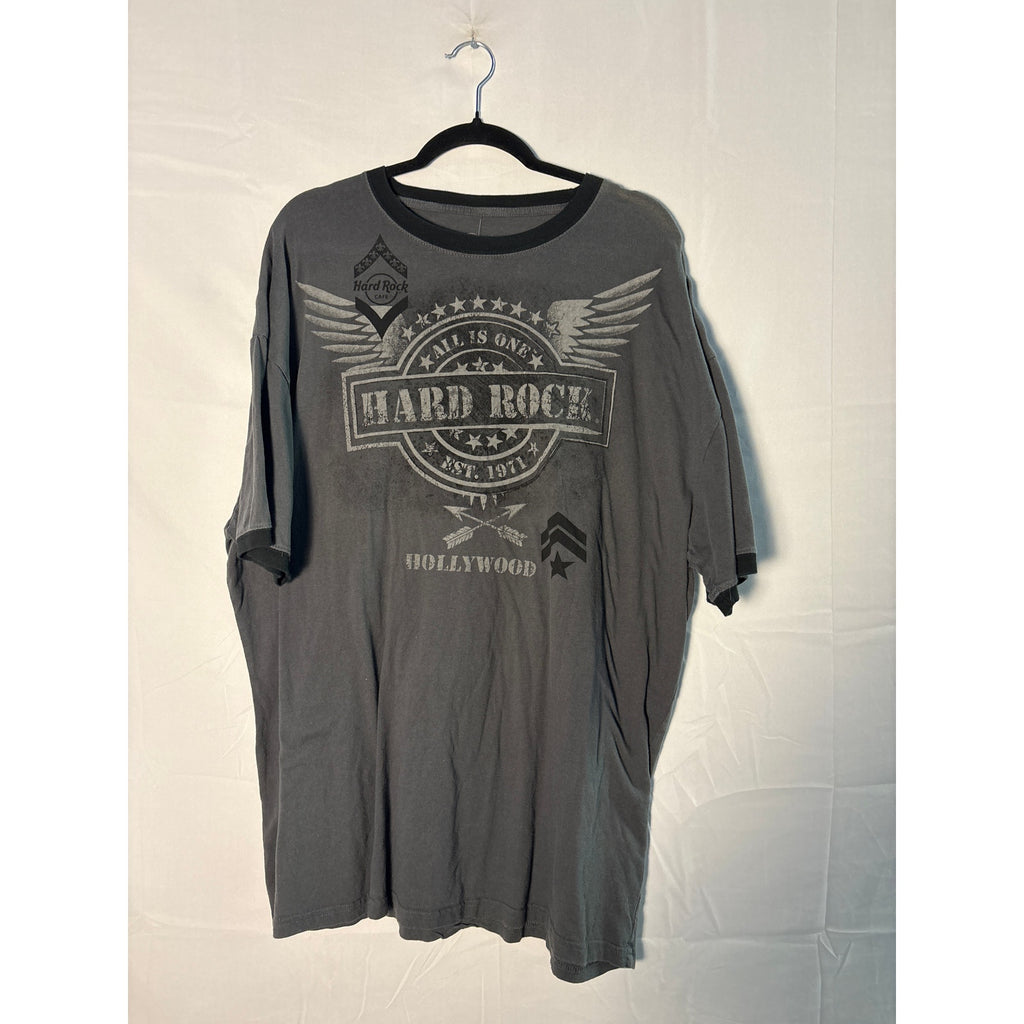 Hard Rock Cafe Hollywood EST. 1971 Graphic Print Gray Black Shirt Men's Size 2X