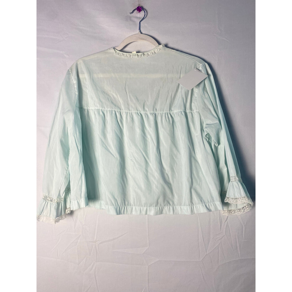 Vintage 50s-60s Mint Green Peignoir Sheer Top w/ Lace Floral Embroidery Details Women's Size Large