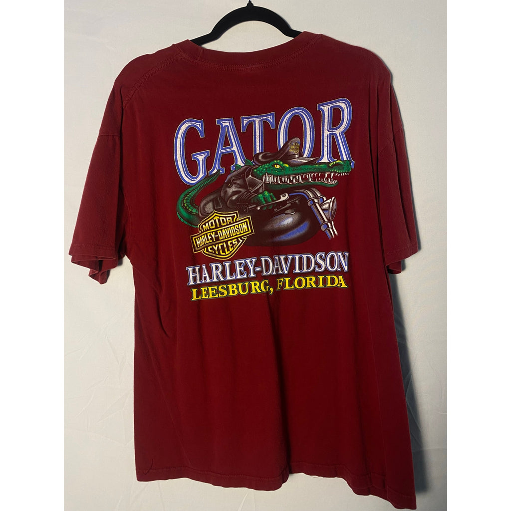 Harley-Davidson Leesburg, Florida "Gator" Red Graphic Print Shirt Men's Large