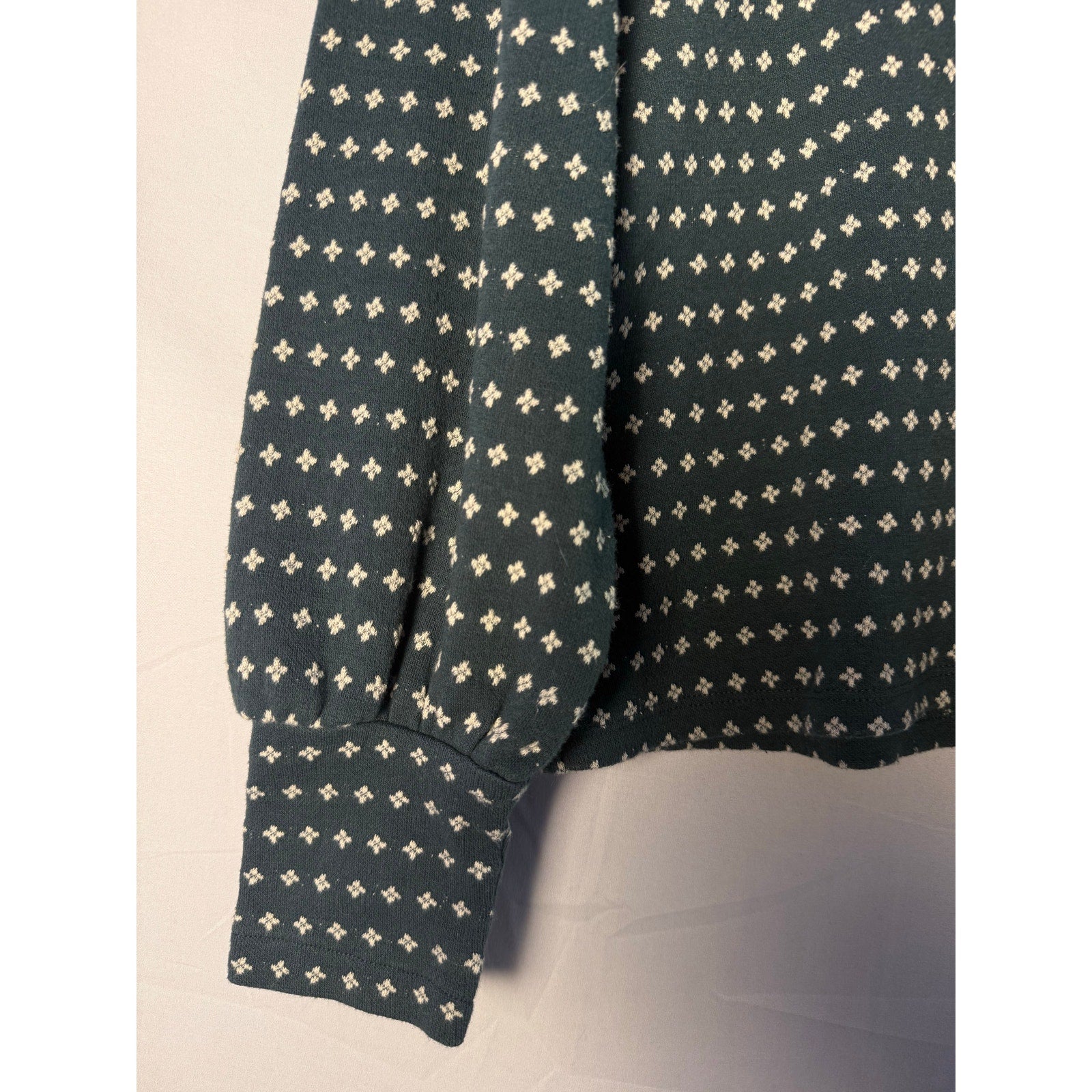 Madewell Floral Jacquard Puff-Sleeve Top Green Lane Crewneck Women's Size XS