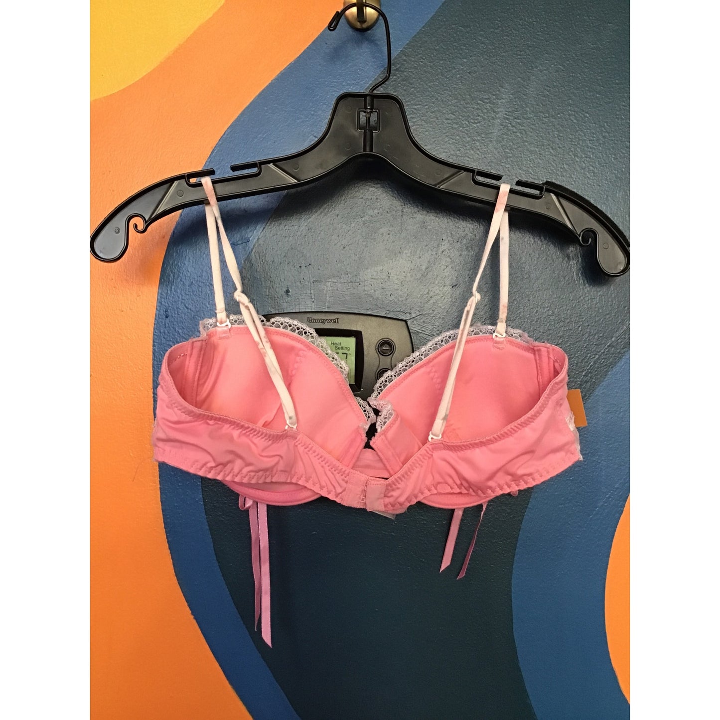 For Love & Lemons Bow Cup Pink Wired Bra w/ White Lace Women's Size 38B