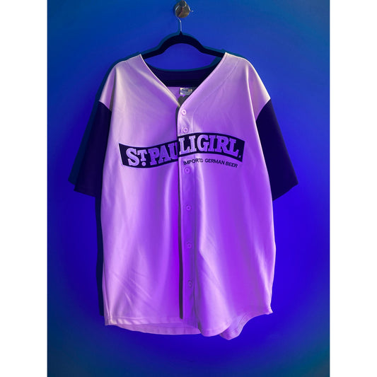 ACME St. Pauli Girl German Beer Men's Baseball Jersey White Blue Size XL