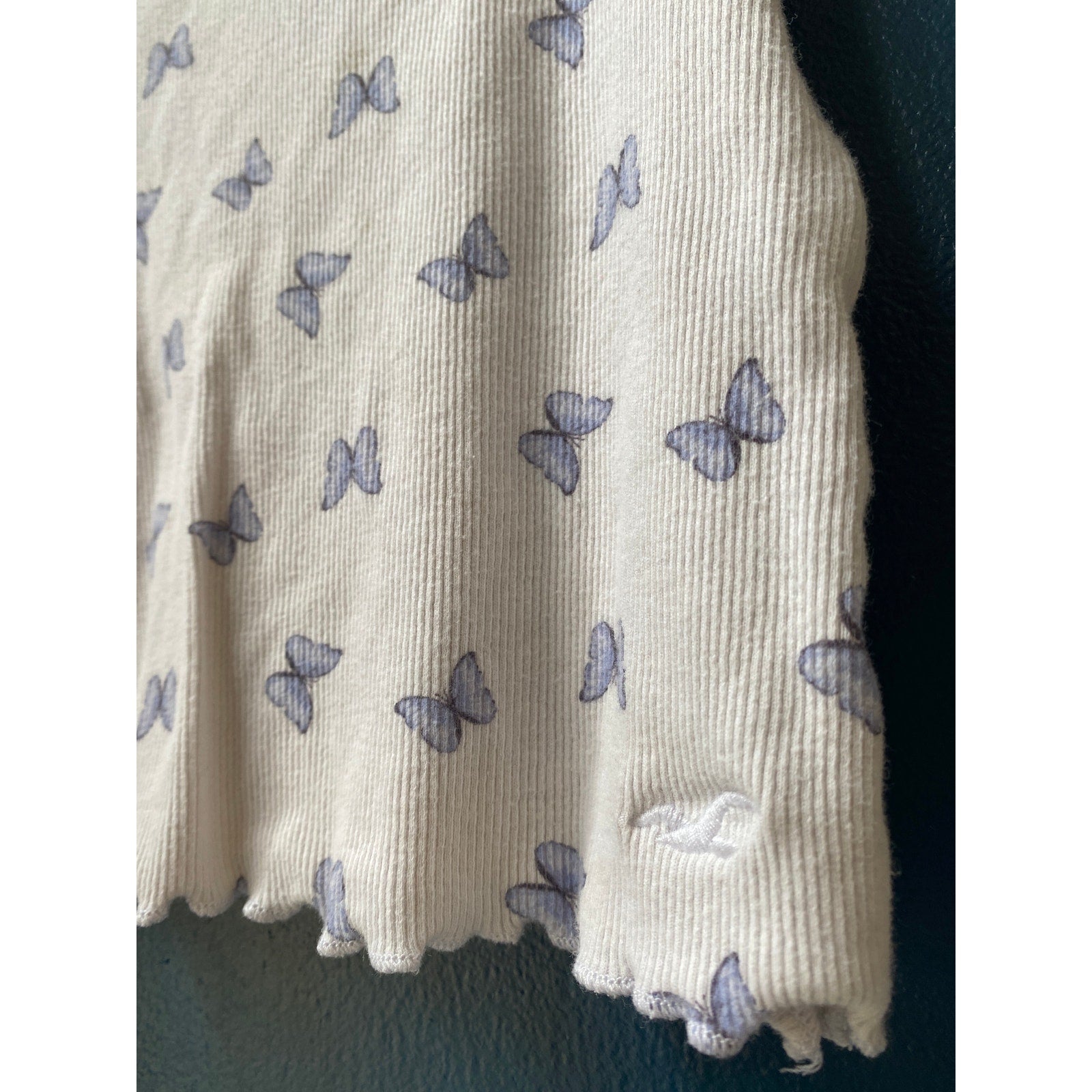 Hollister Blue Butterfly Print Rib Knit Crop Top Sleeveless Women's Size Medium