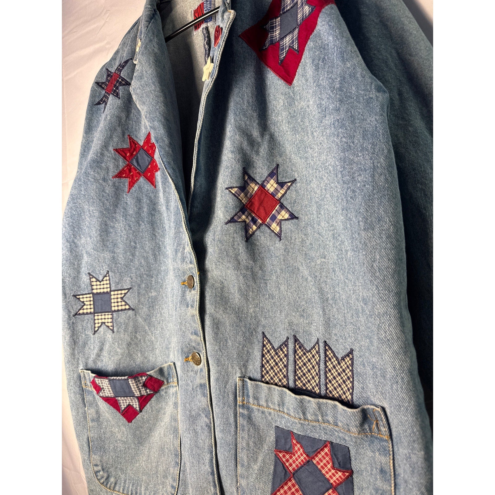 Vintage Sun Belt Denim Patchwork Two-Buttons Denim Jacket Women's Size Medium
