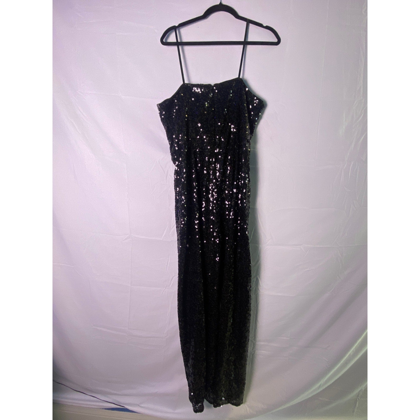 Anthropologie Black Strapless Sequin Jumpsuit Back Zip Women's Size 12