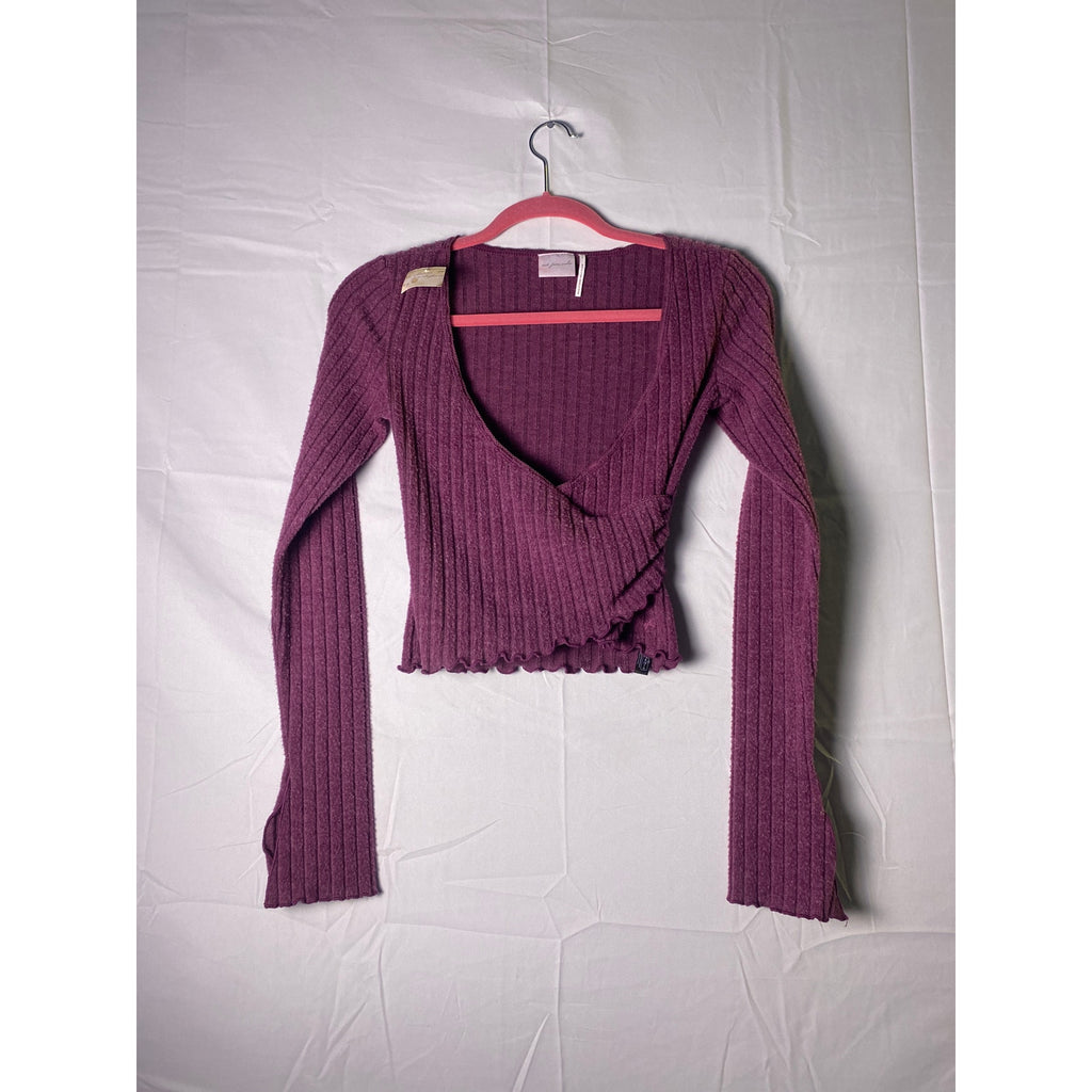 Urban Outfitters Purple Soft Rib Knit V-neck Long Sleeve Crop Top Women's Small