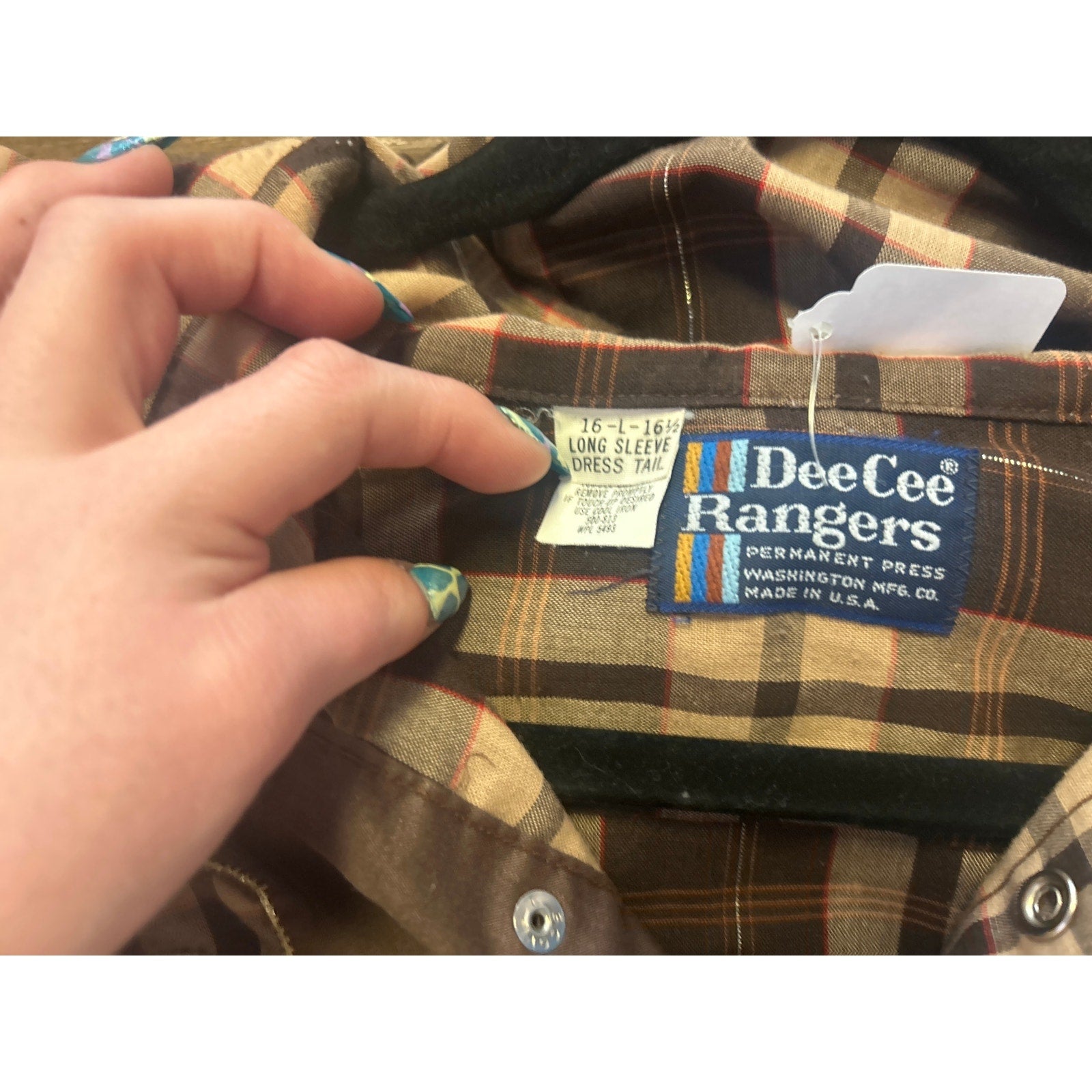 DeeCee Rangers Brown Plaid Button Up Western Shirt Long Sleeve 16-16.5 Large
