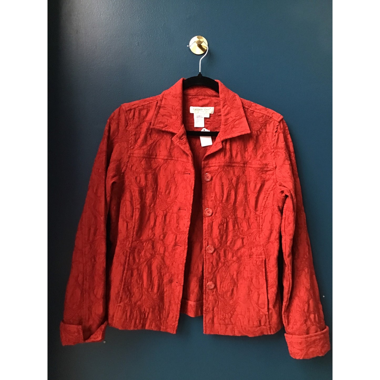 Coldwater Creek Jacket Red Cream Tapestry Floral Textured Women's Size Petite XS