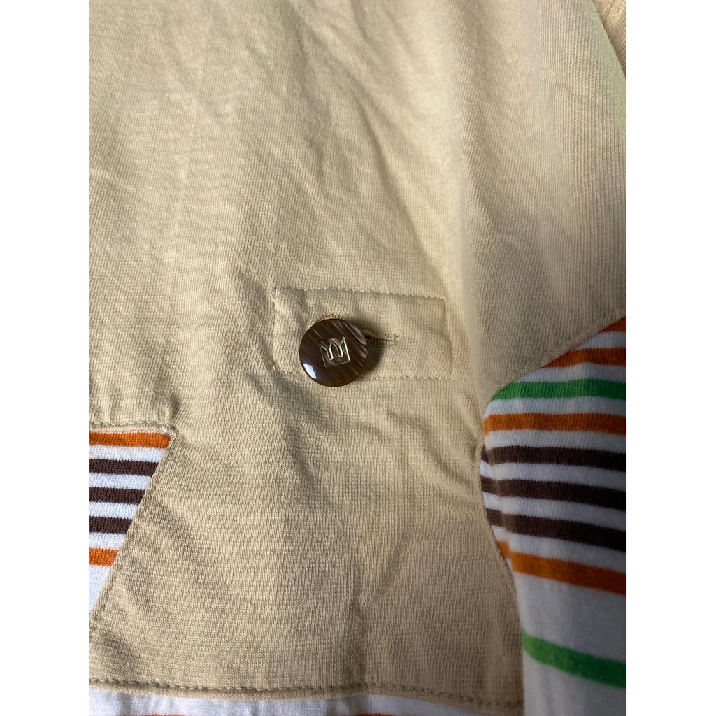 Massive Revolution Beige White Green Polo Shirt Striped Long Sleeve Mens Size 3X