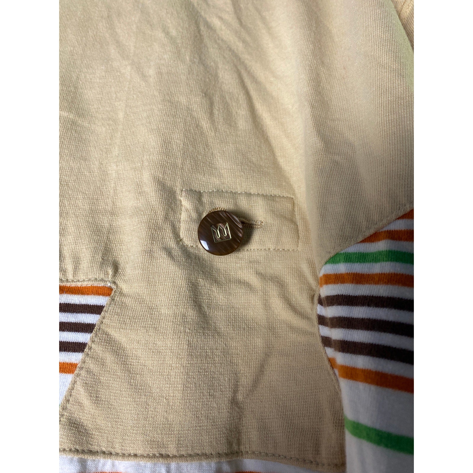 Massive Revolution Beige White Green Polo Shirt Striped Long Sleeve Mens Size 3X