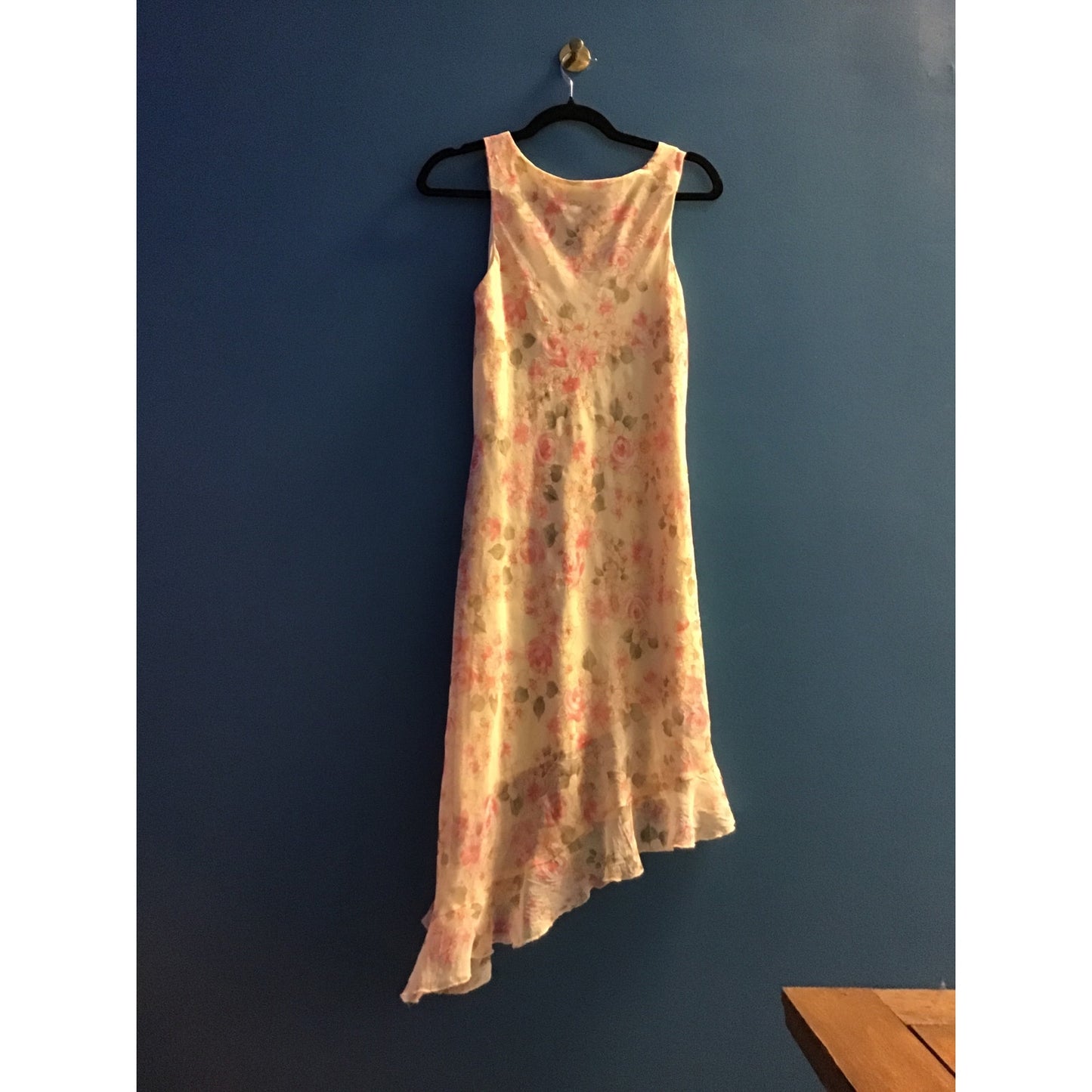90's Y2k Yellow White Pink Floral Asymmetric Dress Sleeveless Women's Size XS/S