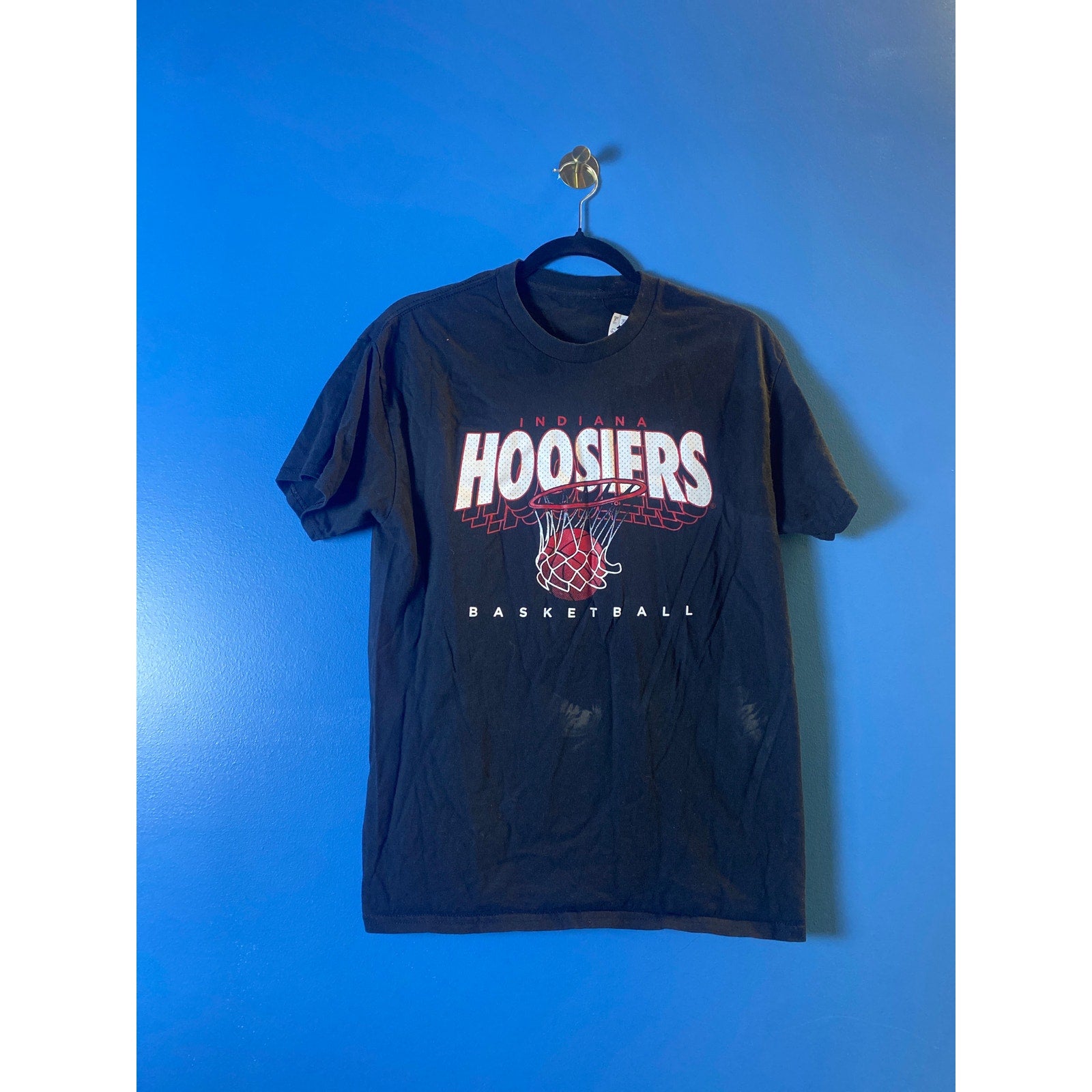 Indiana Hoosiers Basketball Hoop Graphic Print Black T-Shirt Men's Size Large