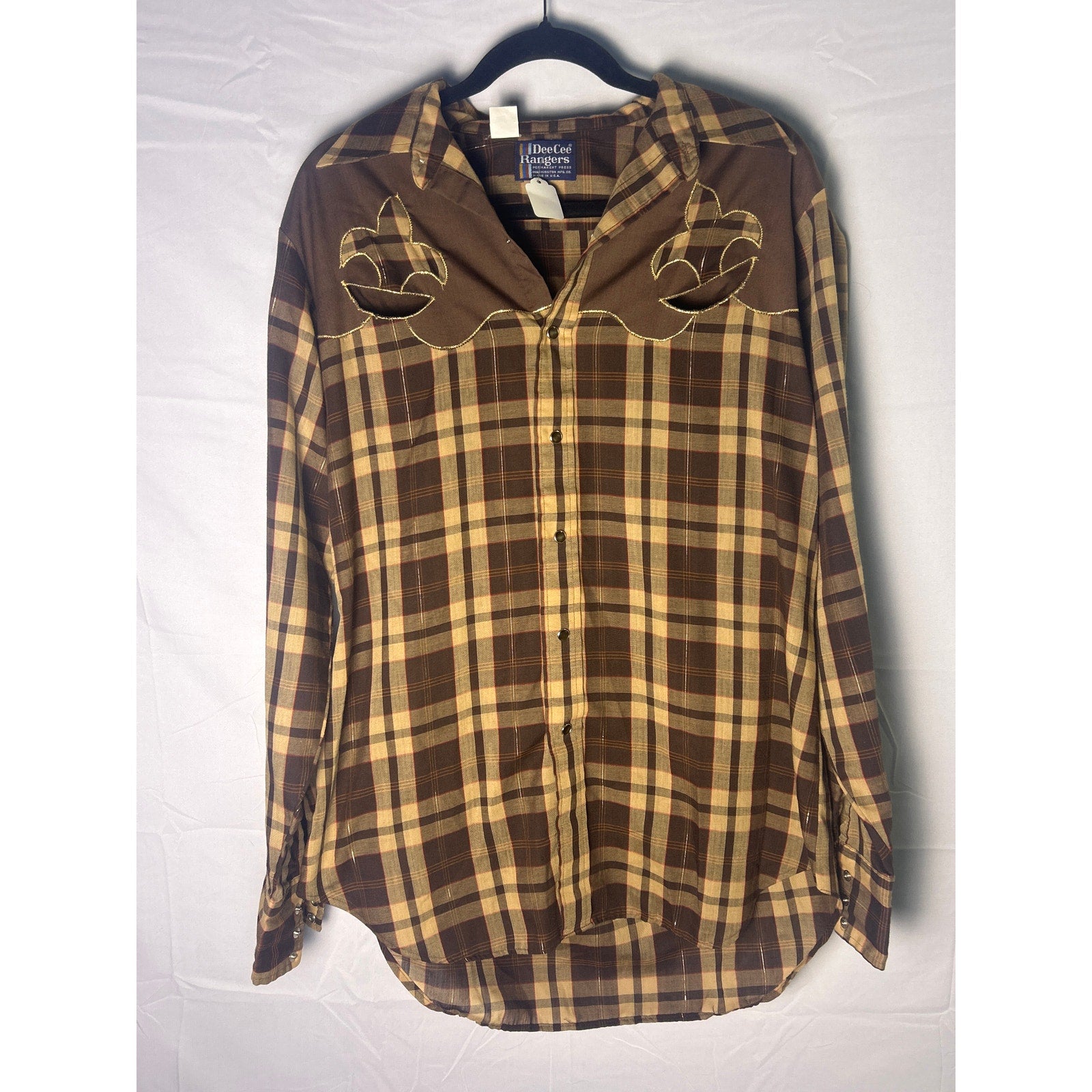 DeeCee Rangers Brown Plaid Button Up Western Shirt Long Sleeve 16-16.5 Large