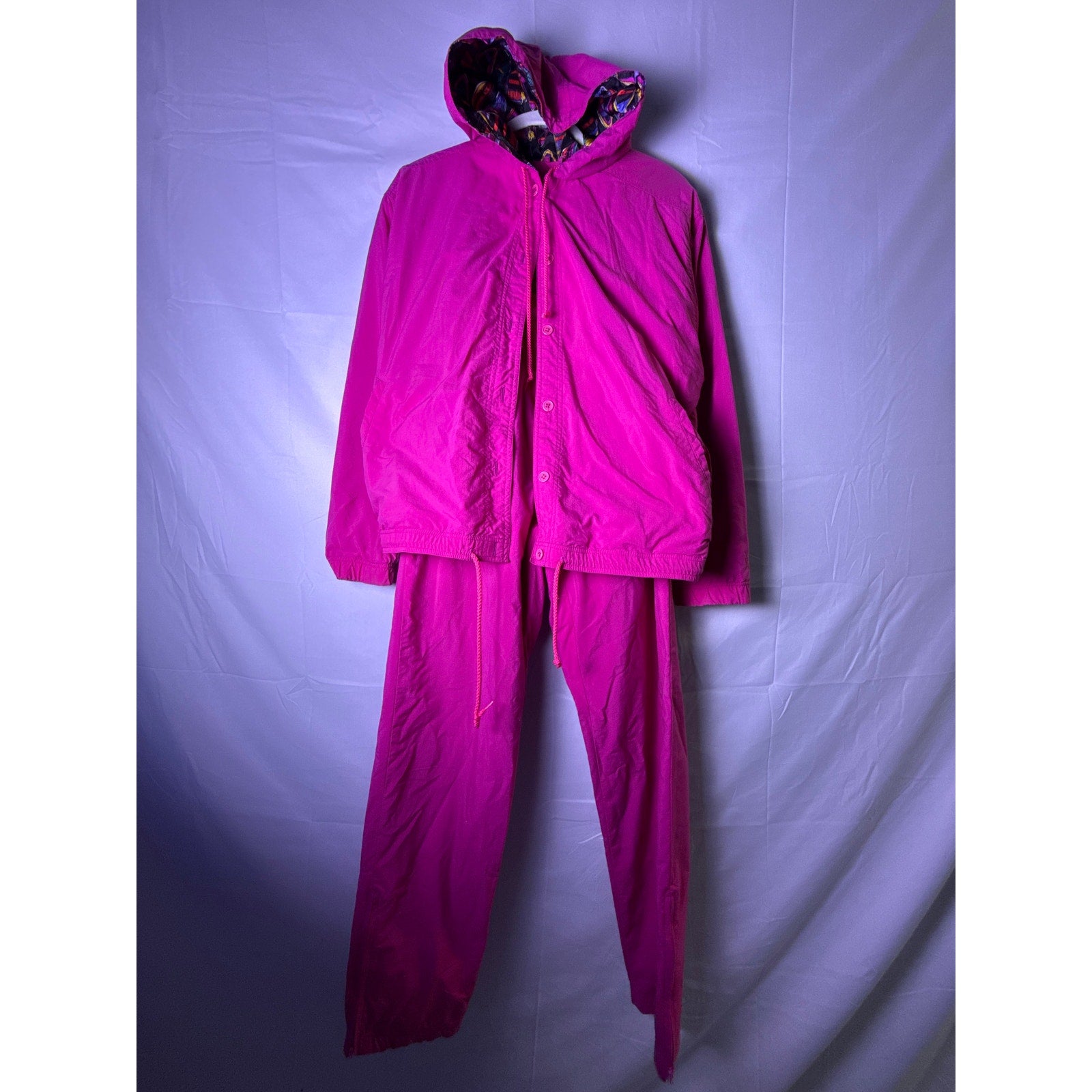 Vintage Duffel Sportswear Pink Tracksuit Button Hoodie Straight Pant Size Medium