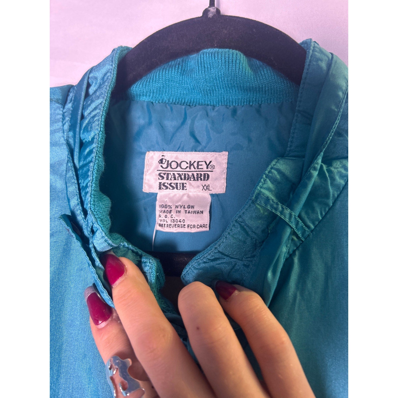 Vintage Jockey Full Zip Teal Windbreaker Jacket Neckline Snap Men's Size XXL