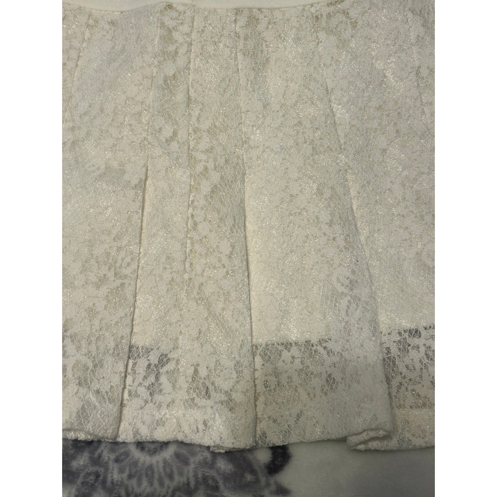 White Floral Lace Pleated Mini Skirt Women's Size XS