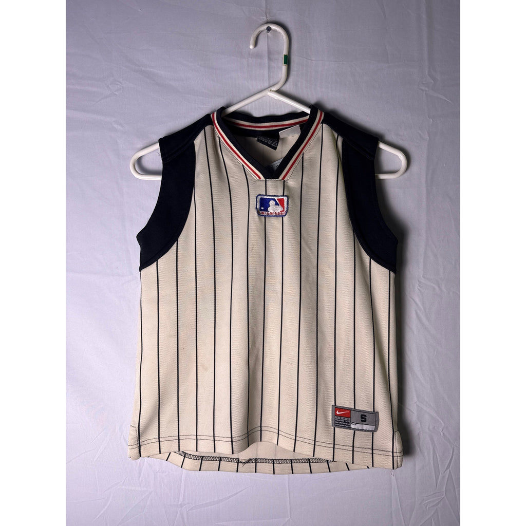 NIKE MLB Sleeveless V-neck Jersey Cream Black Striped Men's Size Small