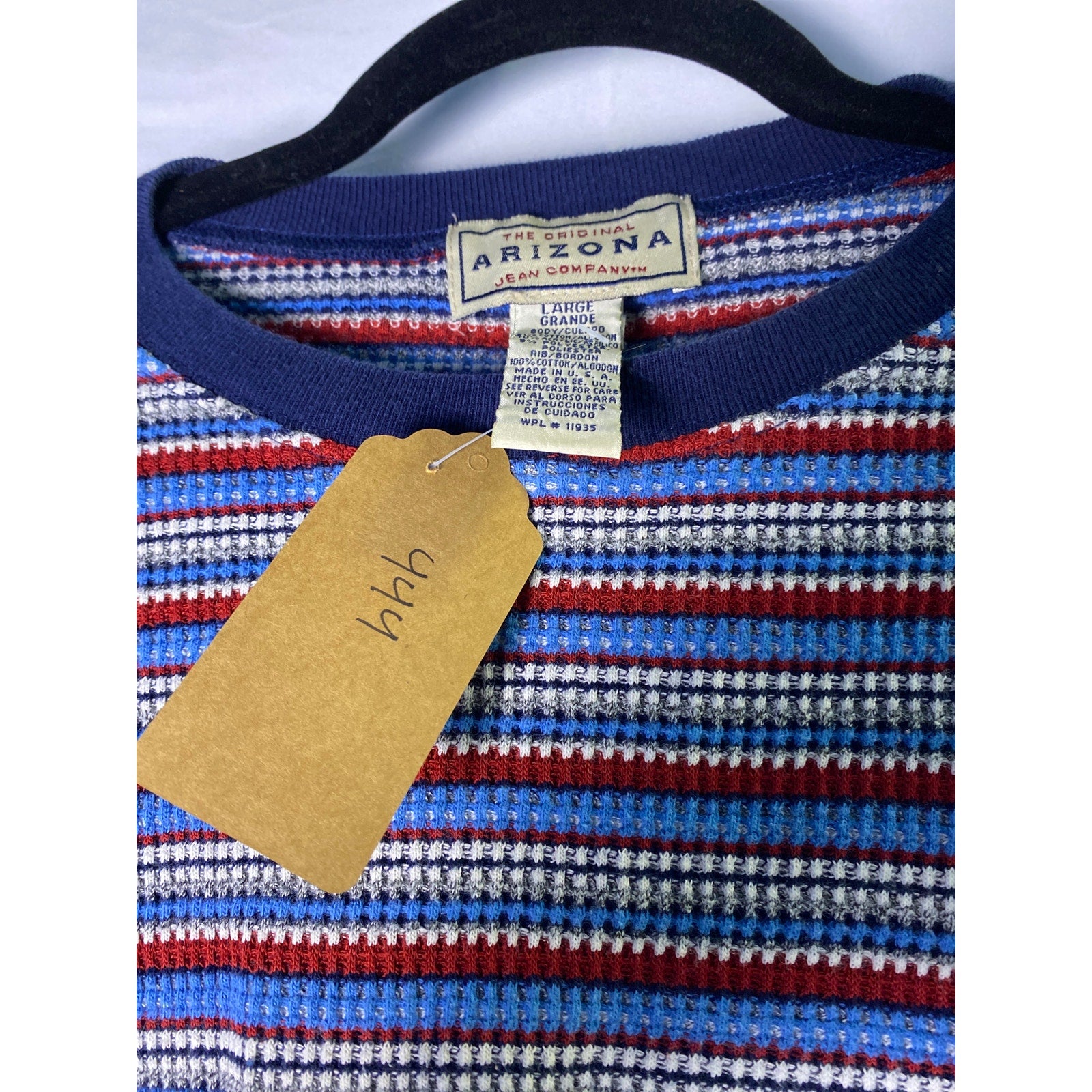 90's Arizona Jean Company Blue Red Striped Thermal Tee Shirt Women's Size Large