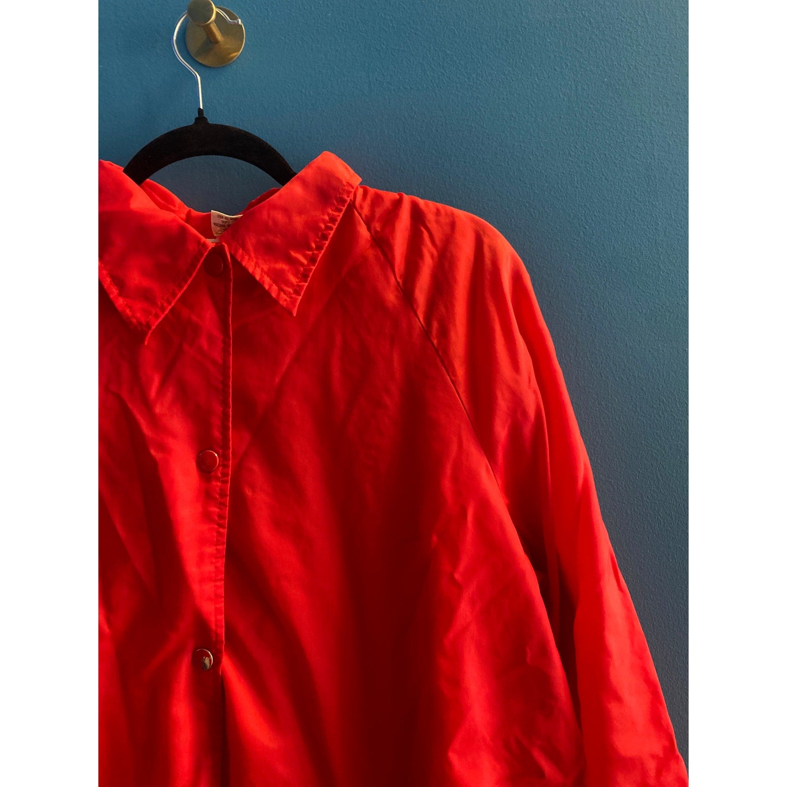 Vintage Sears Red Button Up Red Satin Bomber Jacket Men's Size XL