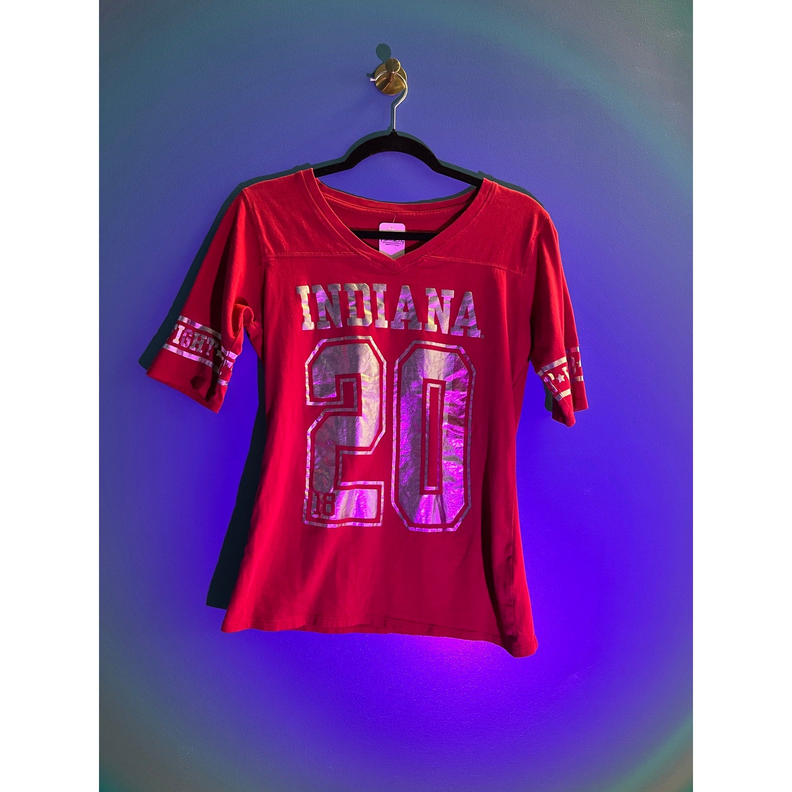 KA Knights Apparel INDIANA #20 V-neck Red Short Sleeve Girl's Size Large
