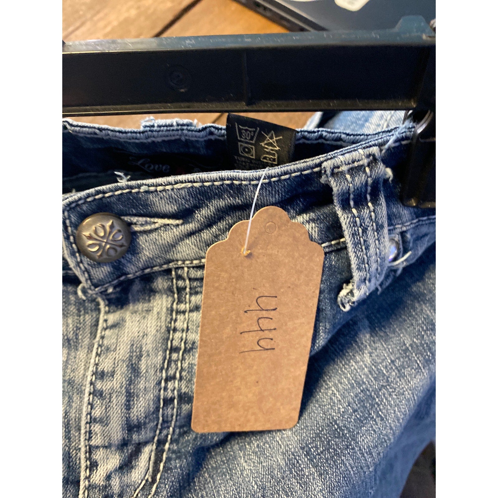 Love Nation Blue Denim Medium Wash Bootcut Jeans Embellished Pockets Size 16
