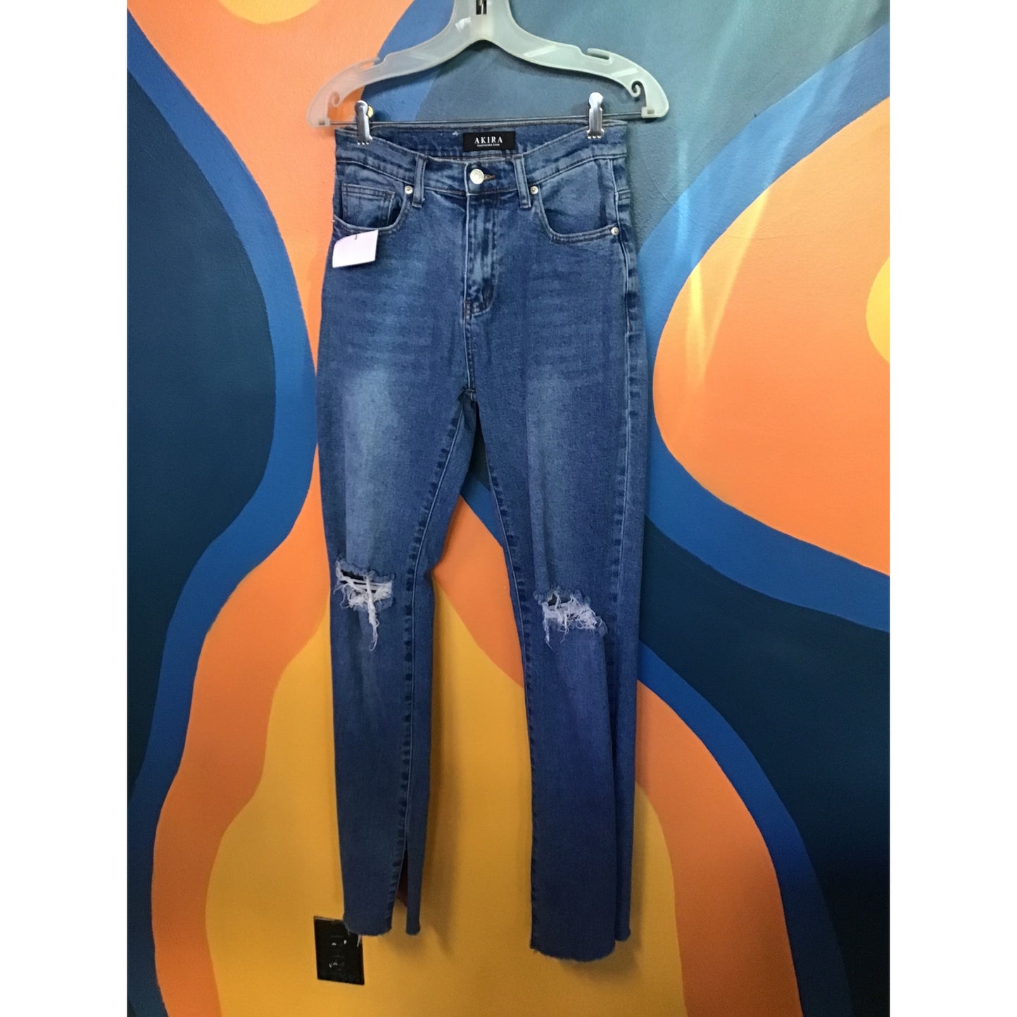 Akira Painted Pride Flag Flare Jeans Blue Denim Distressed Women's Size 5 (26W)