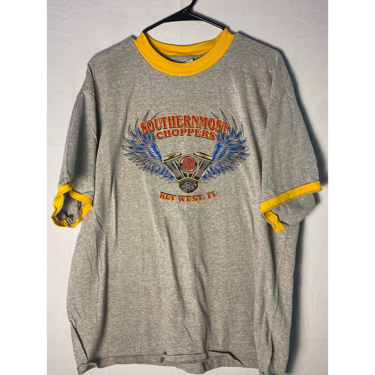 Vintage 90s Southernmost Choppers Key West, FL Graphic Print Gray Yellow XL-2XL